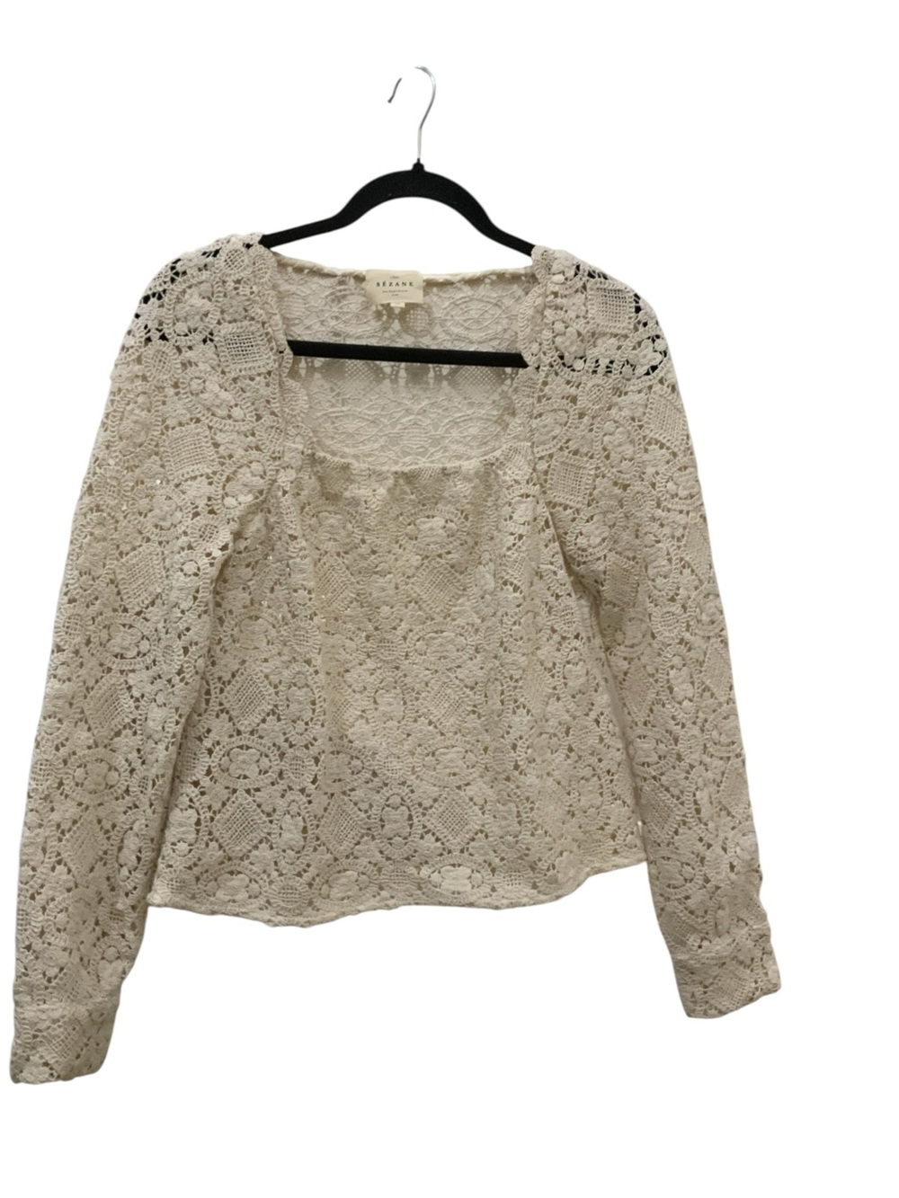 Sézane Alvere Blouse in Ecru Lace Square Neck Top 38 Medium